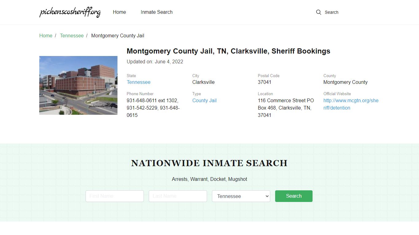 Montgomery County Jail, TN, Clarksville, Sheriff Bookings